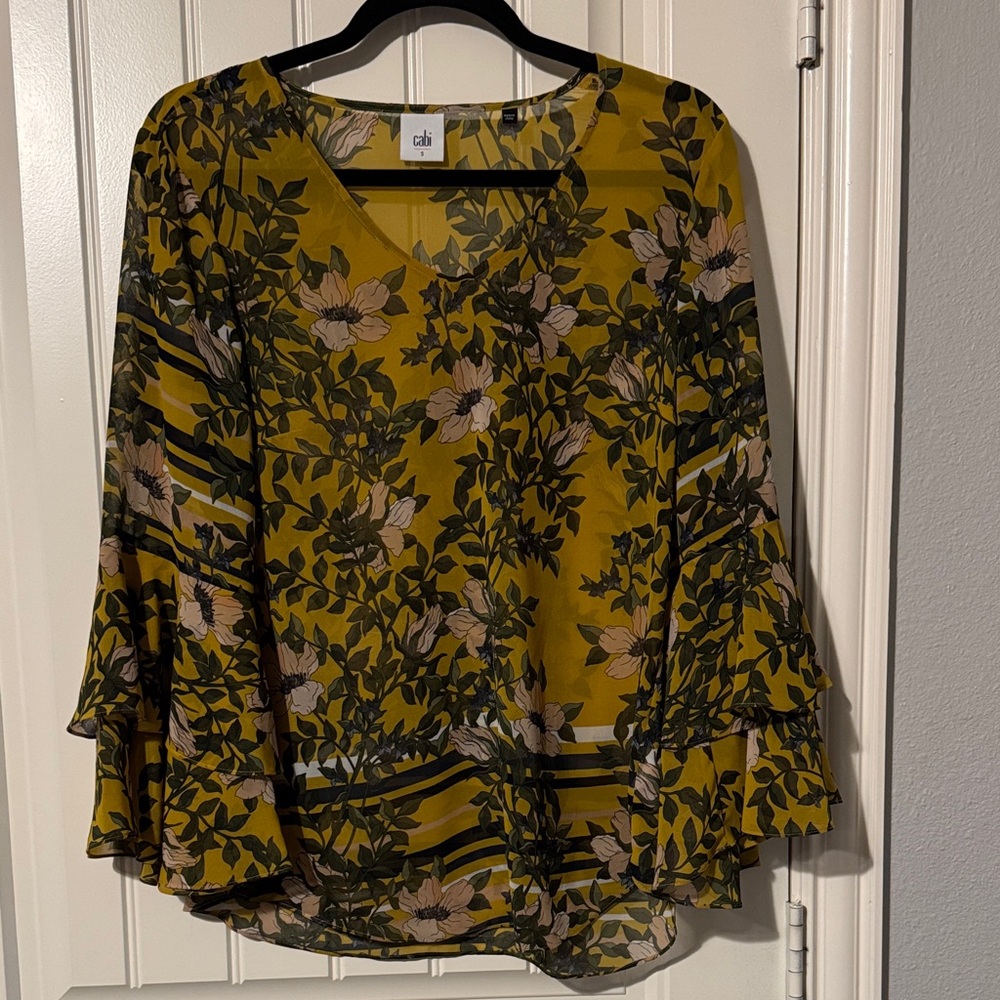 Chic Yellow and Black Floral Blouse
